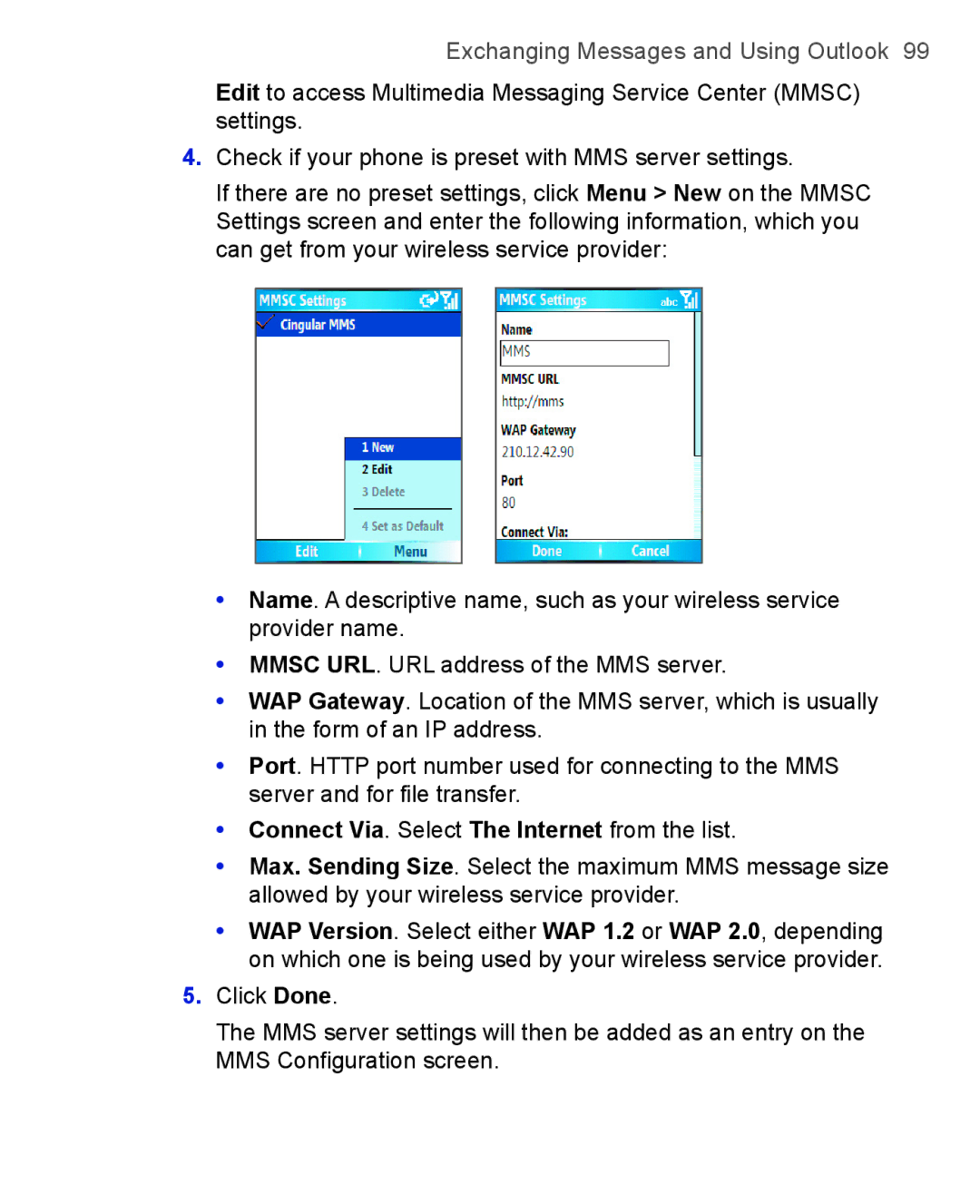 HTC 3125, 3100 user manual Connect Via . Select The Internet from the list 