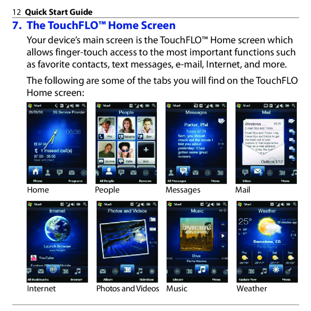 HTC 3G quick start TouchFLO Home Screen 