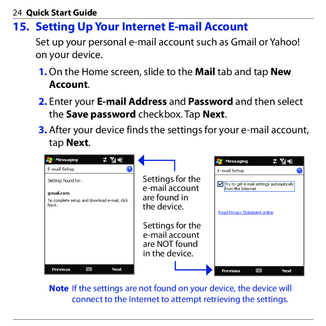 HTC 3G quick start Setting Up Your Internet E-mail Account 