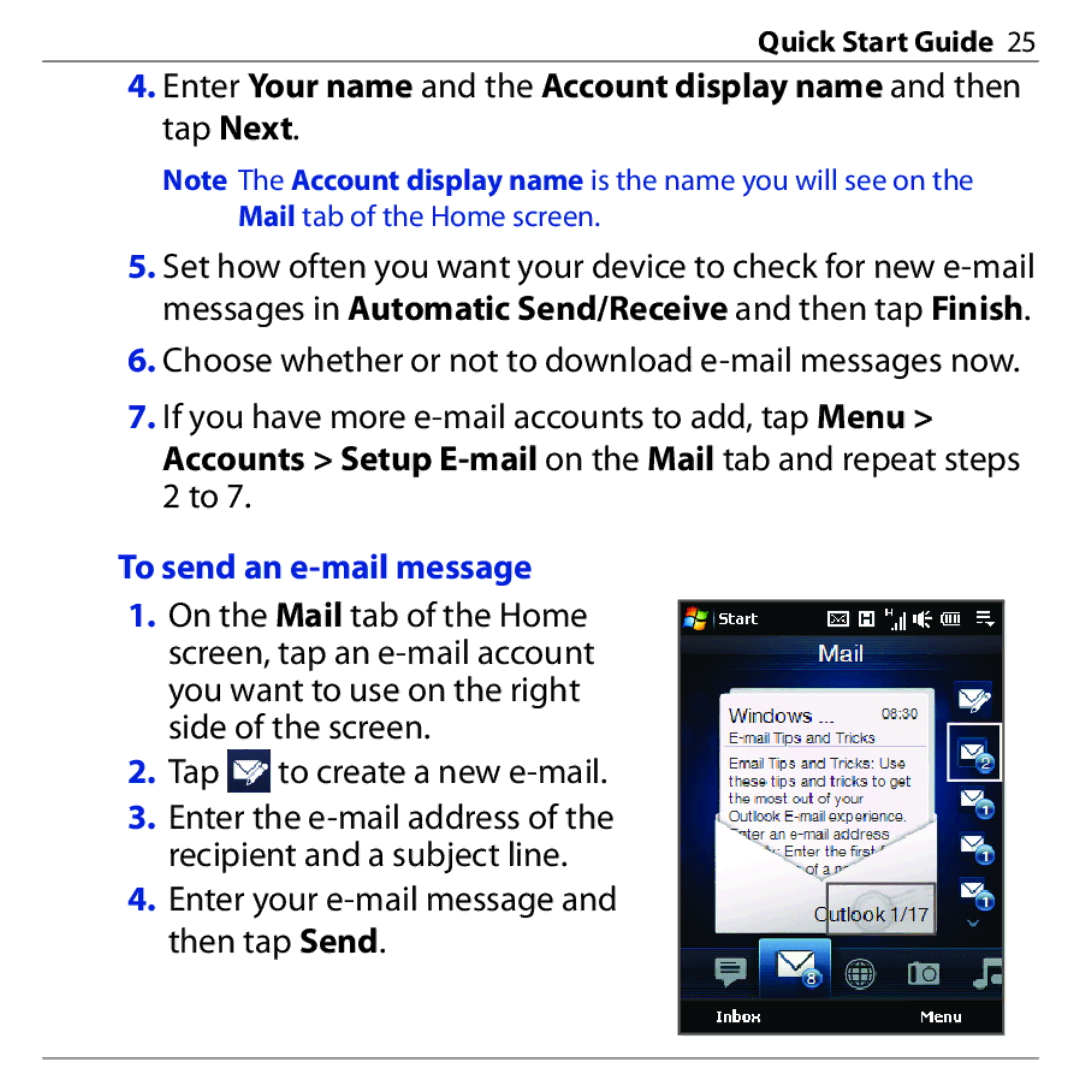 HTC 3G quick start To send an e-mail message 