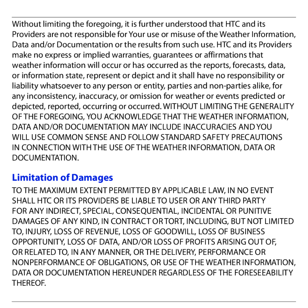 HTC 3G quick start Limitation of Damages 
