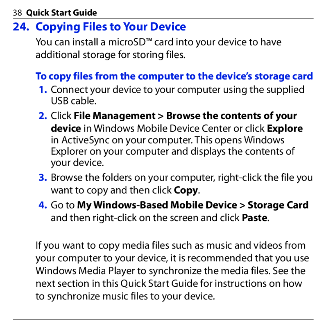 HTC 3G quick start Copying Files to Your Device 