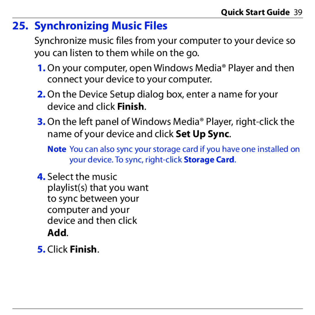 HTC 3G quick start Synchronizing Music Files 