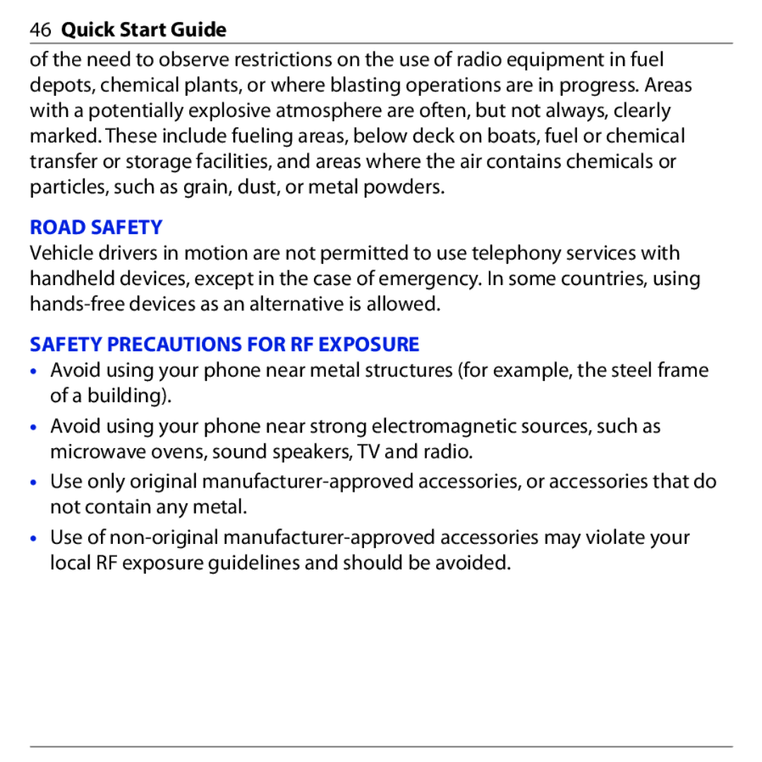 HTC 3G quick start Road Safety, Safety Precautions for RF Exposure 