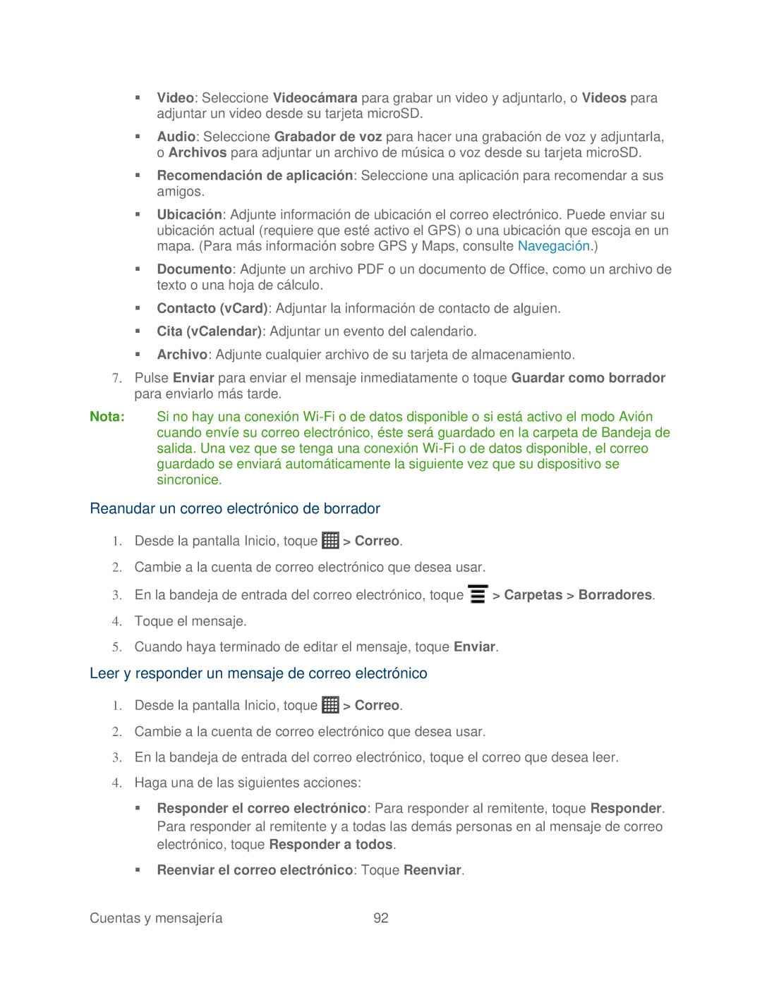 HTC 4G manual Reanudar un correo electrónico de borrador, Leer y responder un mensaje de correo electrónico 