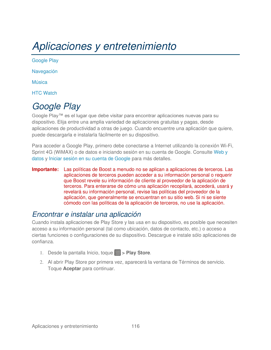 HTC 4G manual Google Play, Encontrar e instalar una aplicación 