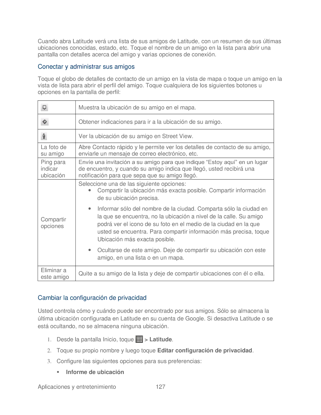 HTC 4G manual Conectar y administrar sus amigos, Cambiar la configuración de privacidad,  Informe de ubicación 