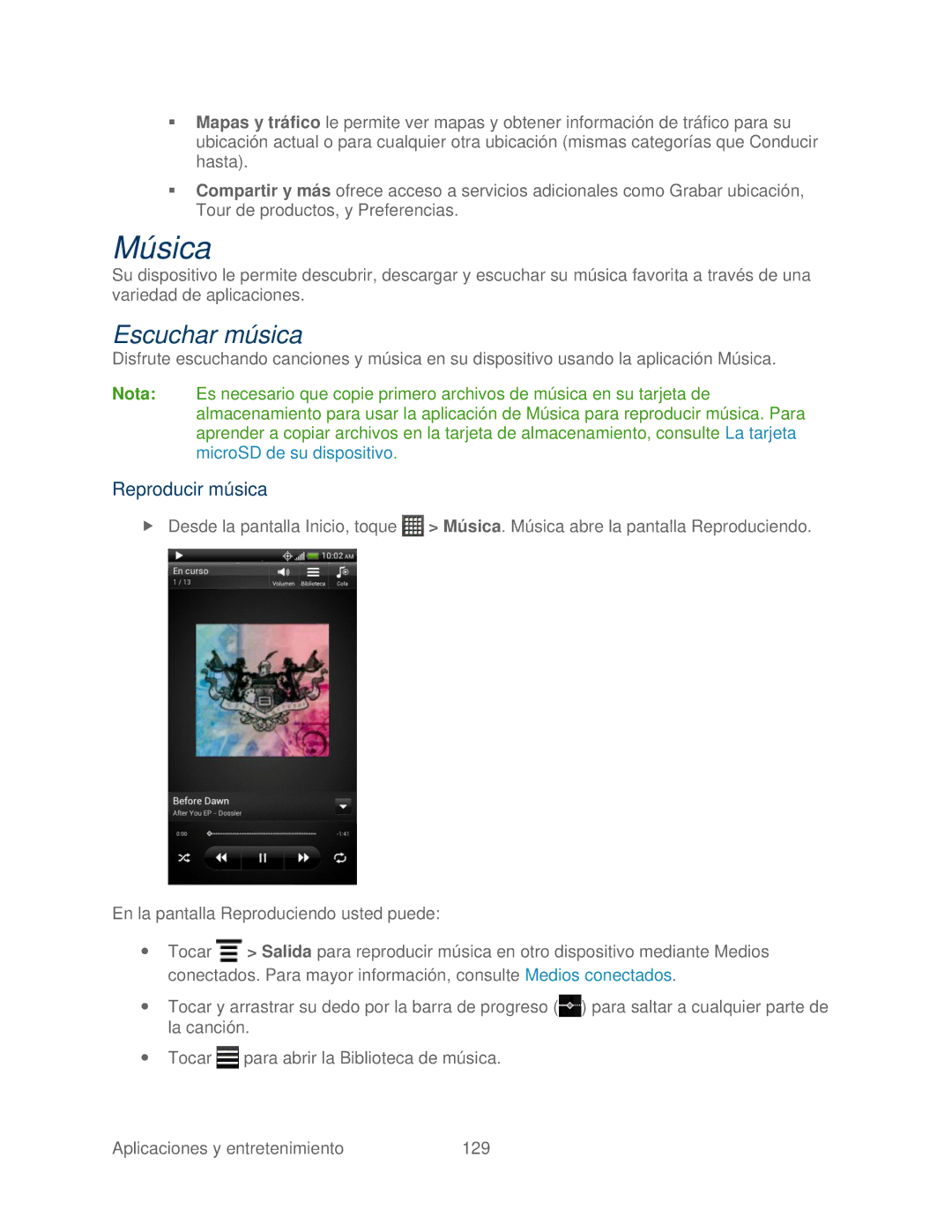 HTC 4G manual Música, Escuchar música, Reproducir música 