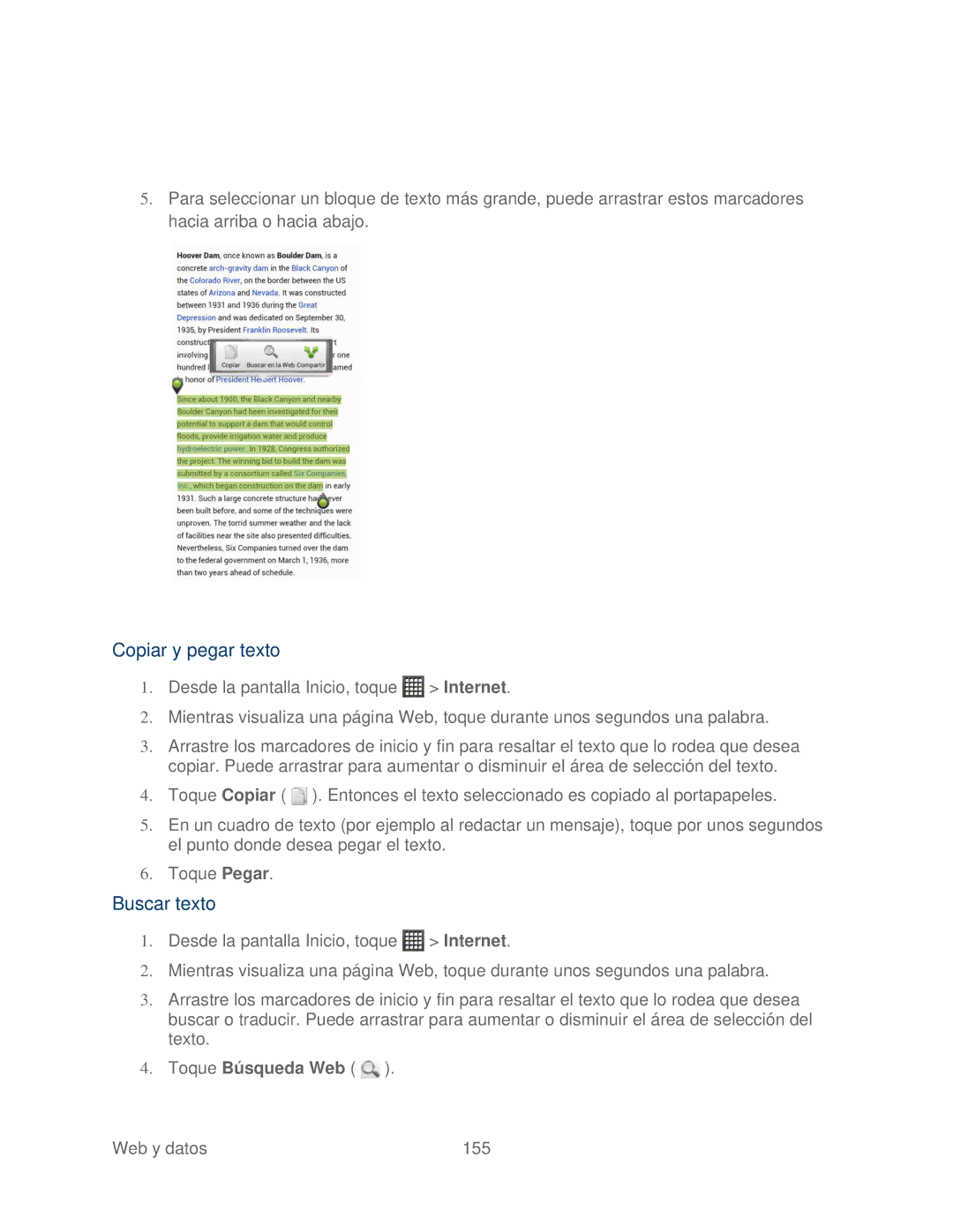 HTC 4G manual Buscar texto, Toque Búsqueda Web 