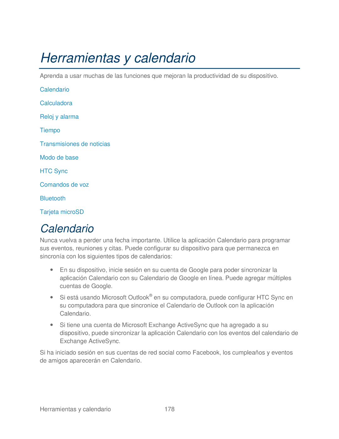 HTC 4G manual Herramientas y calendario, Calendario 