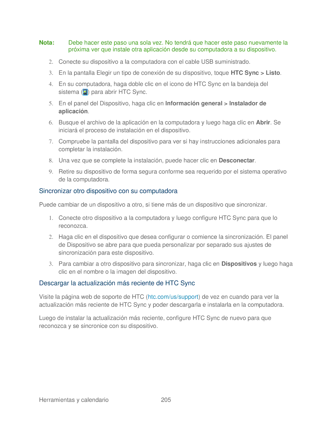 HTC 4G manual Sincronizar otro dispositivo con su computadora, Descargar la actualización más reciente de HTC Sync 