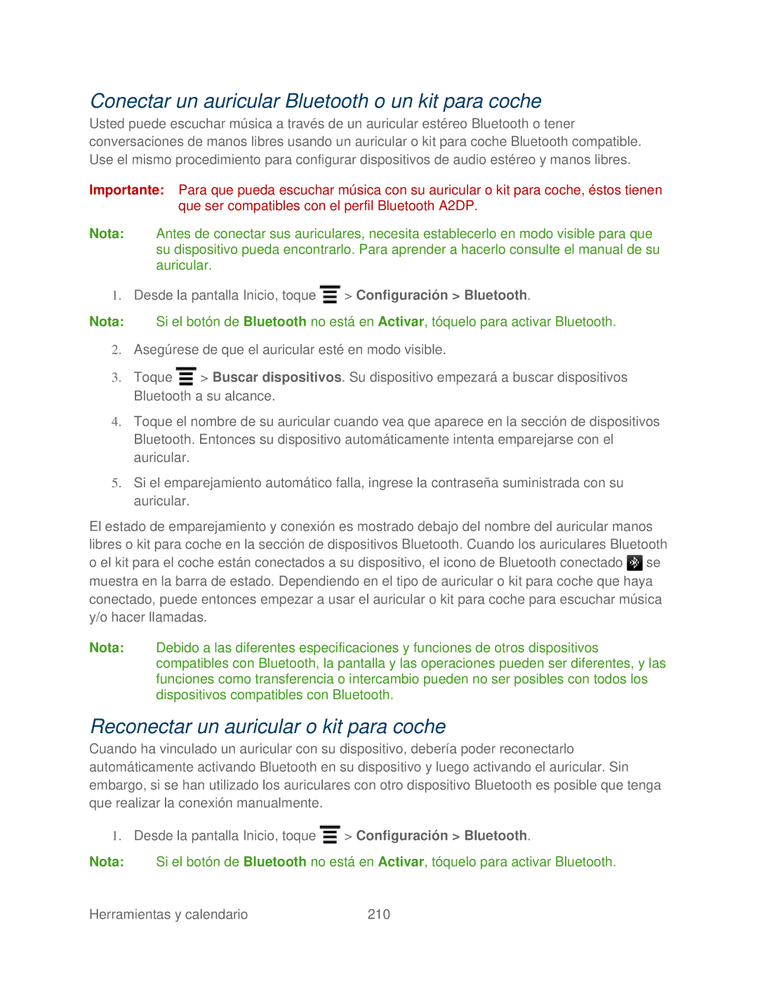 HTC 4G manual Conectar un auricular Bluetooth o un kit para coche, Reconectar un auricular o kit para coche 