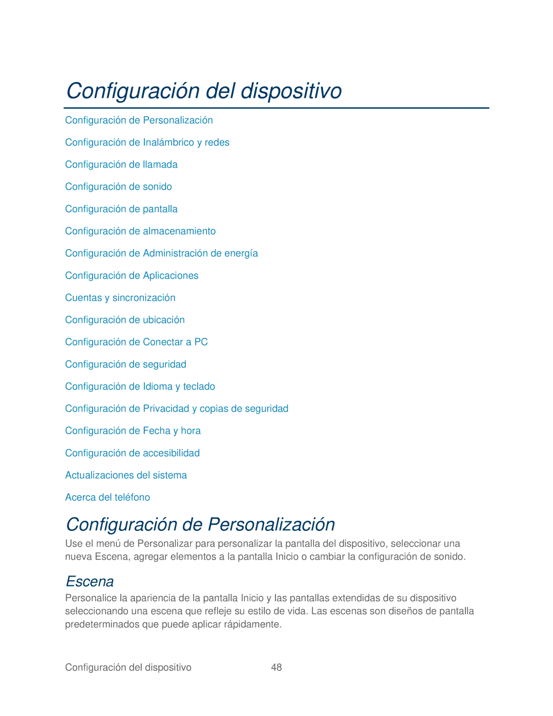 HTC 4G manual Configuración de Personalización, Escena 