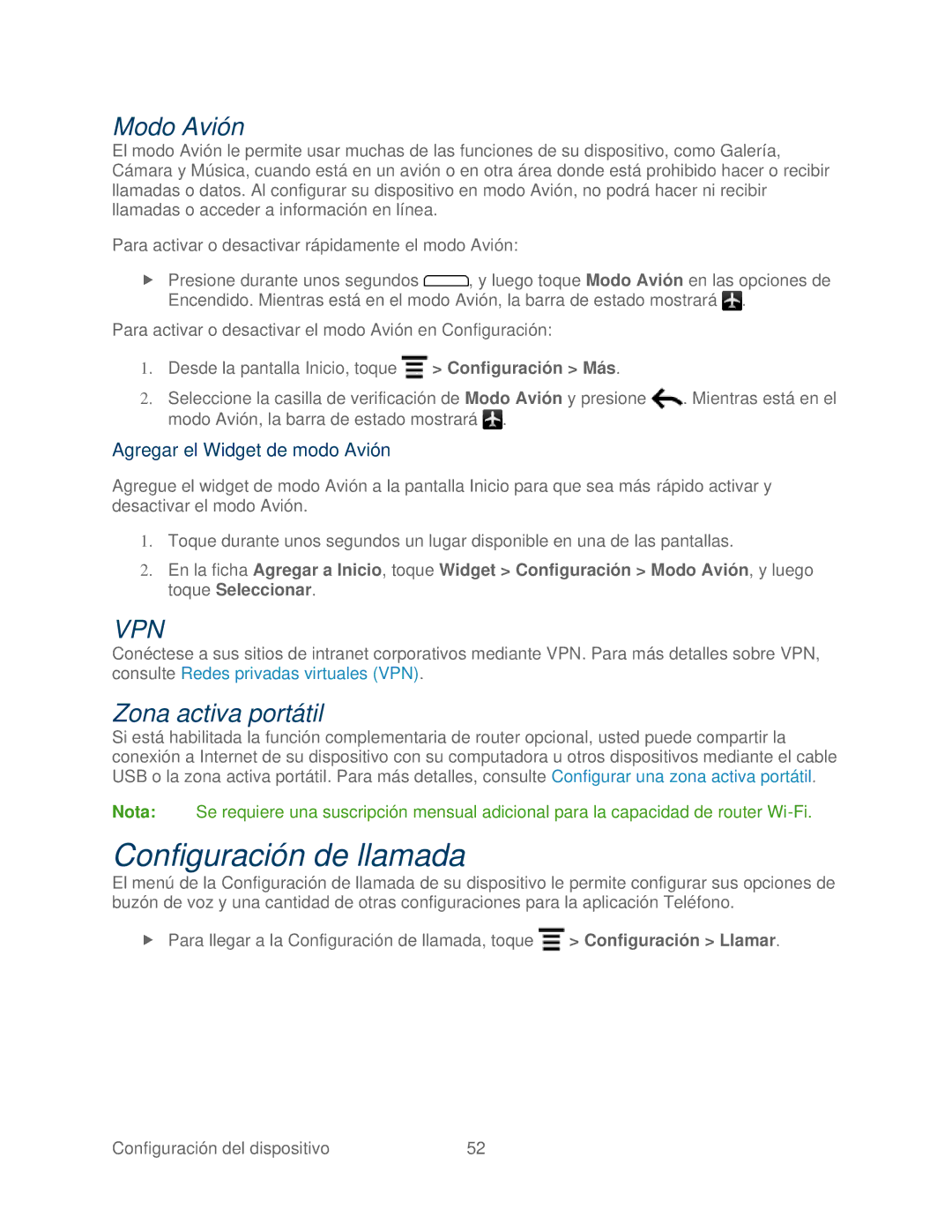 HTC 4G manual Configuración de llamada, Modo Avión, Zona activa portátil, Agregar el Widget de modo Avión 