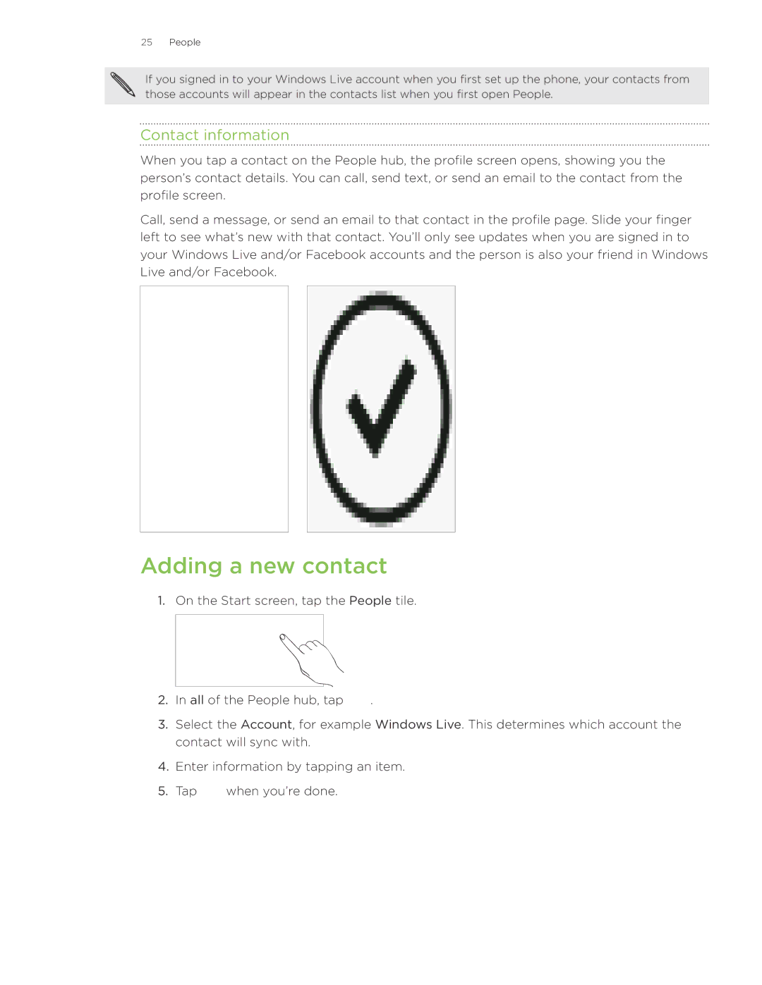 HTC 7 manual Adding a new contact, Contact information 