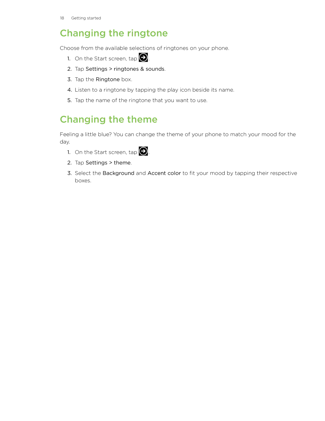 HTC 7 manual Changing the ringtone, Changing the theme 