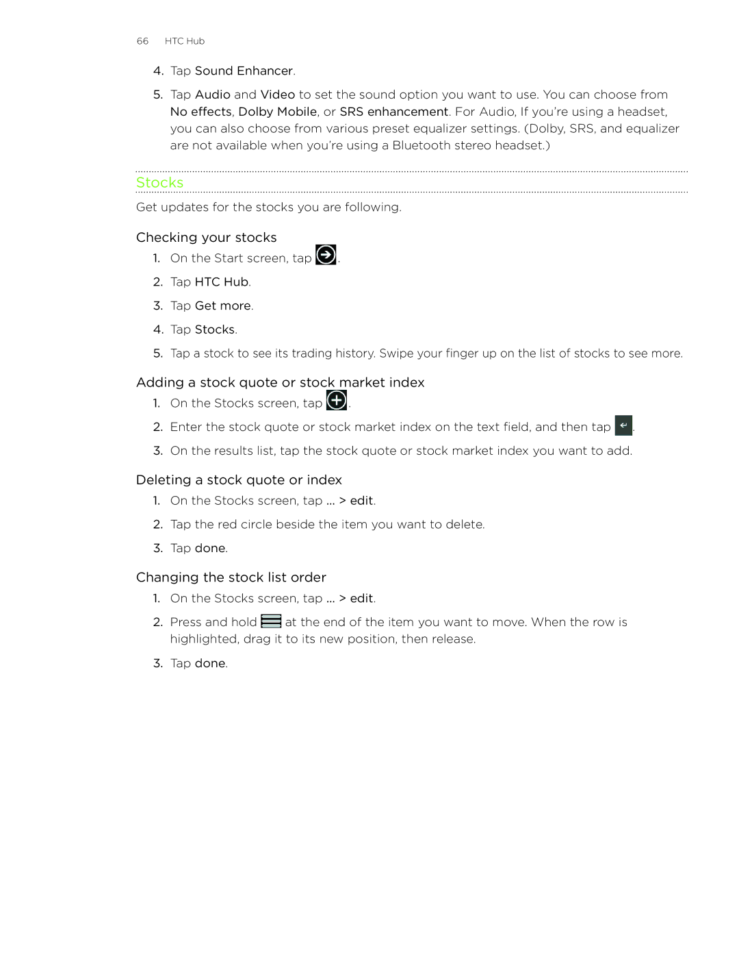 HTC 7 manual Checking your stocks, Adding a stock quote or stock market index, Deleting a stock quote or index 