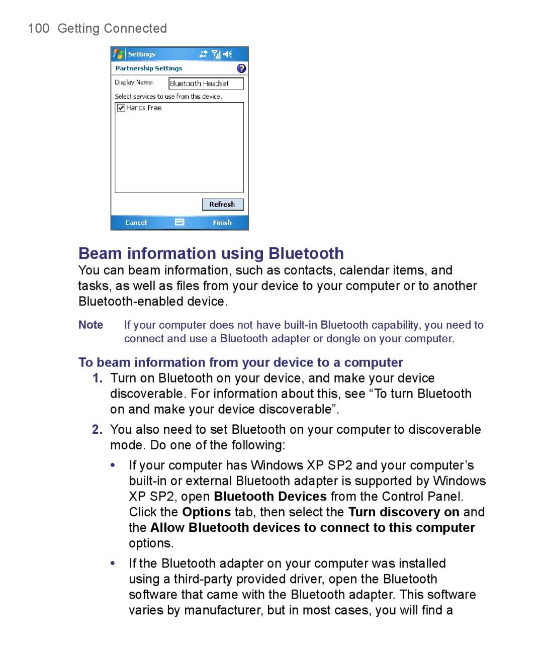 HTC 8500 user manual Beam information using Bluetooth, To beam information from your device to a computer 