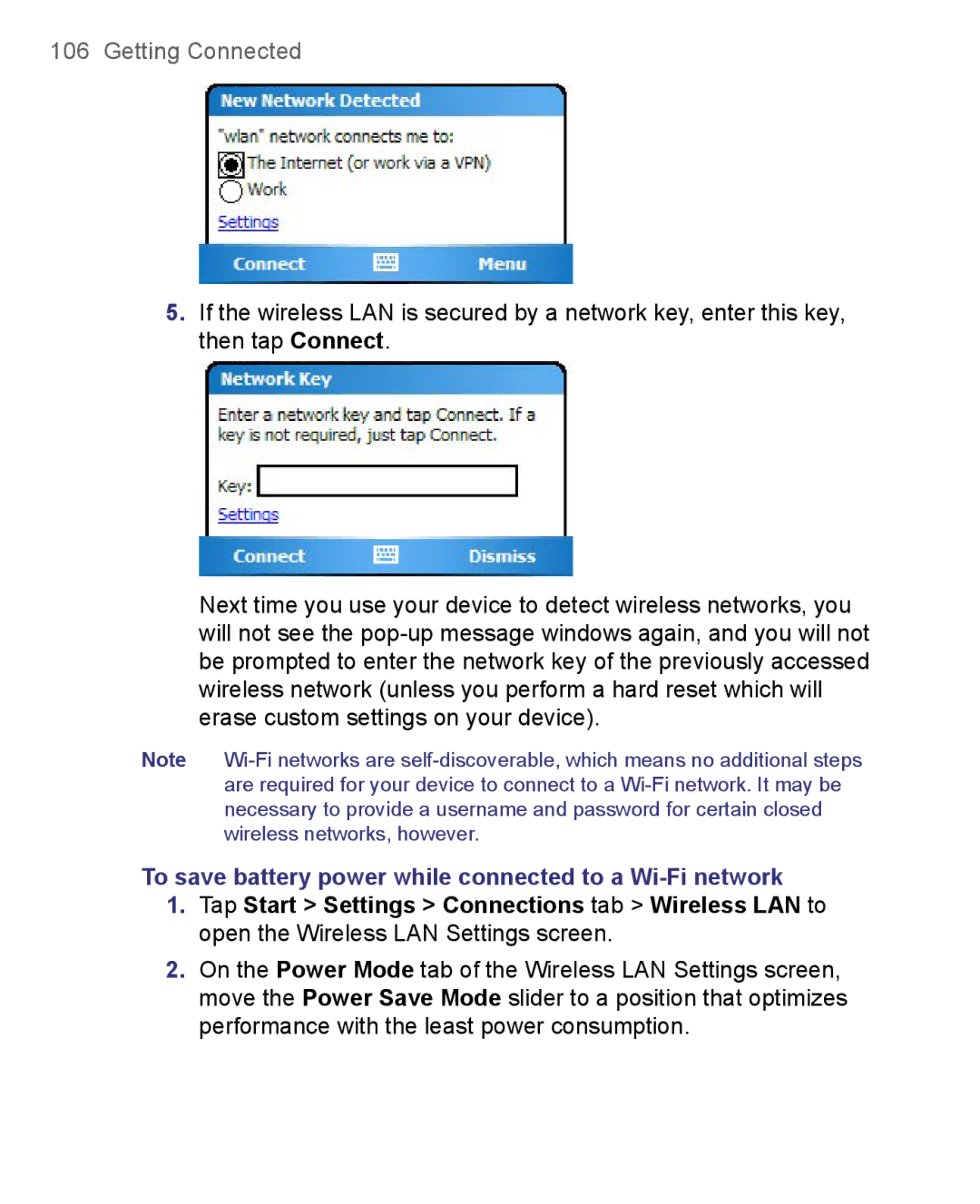 HTC 8500 user manual To save battery power while connected to a Wi-Fi network 