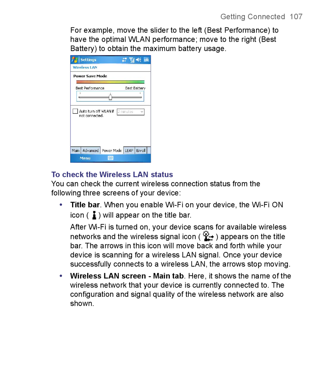 HTC 8500 user manual To check the Wireless LAN status 