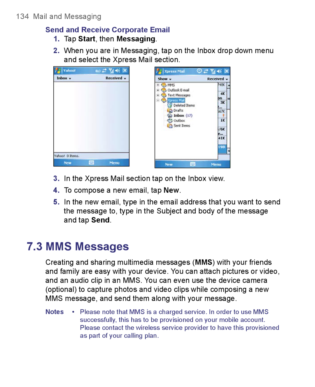 HTC 8500 user manual Send and Receive Corporate Email, Tap Start, then Messaging 