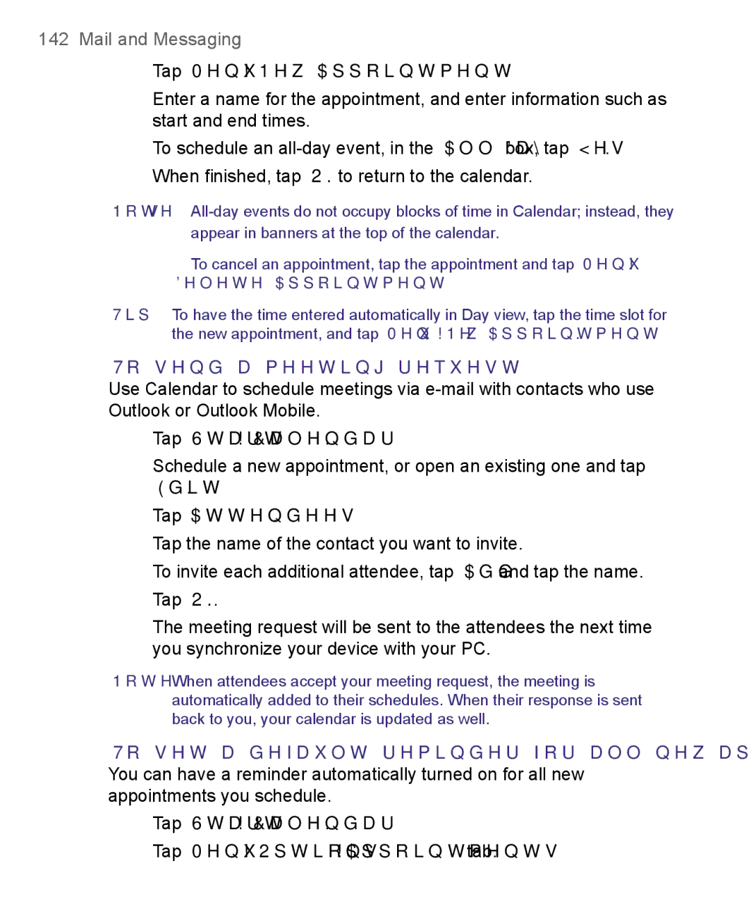 HTC 8500 user manual Tap Menu New Appointment, To send a meeting request, Tap Attendees 