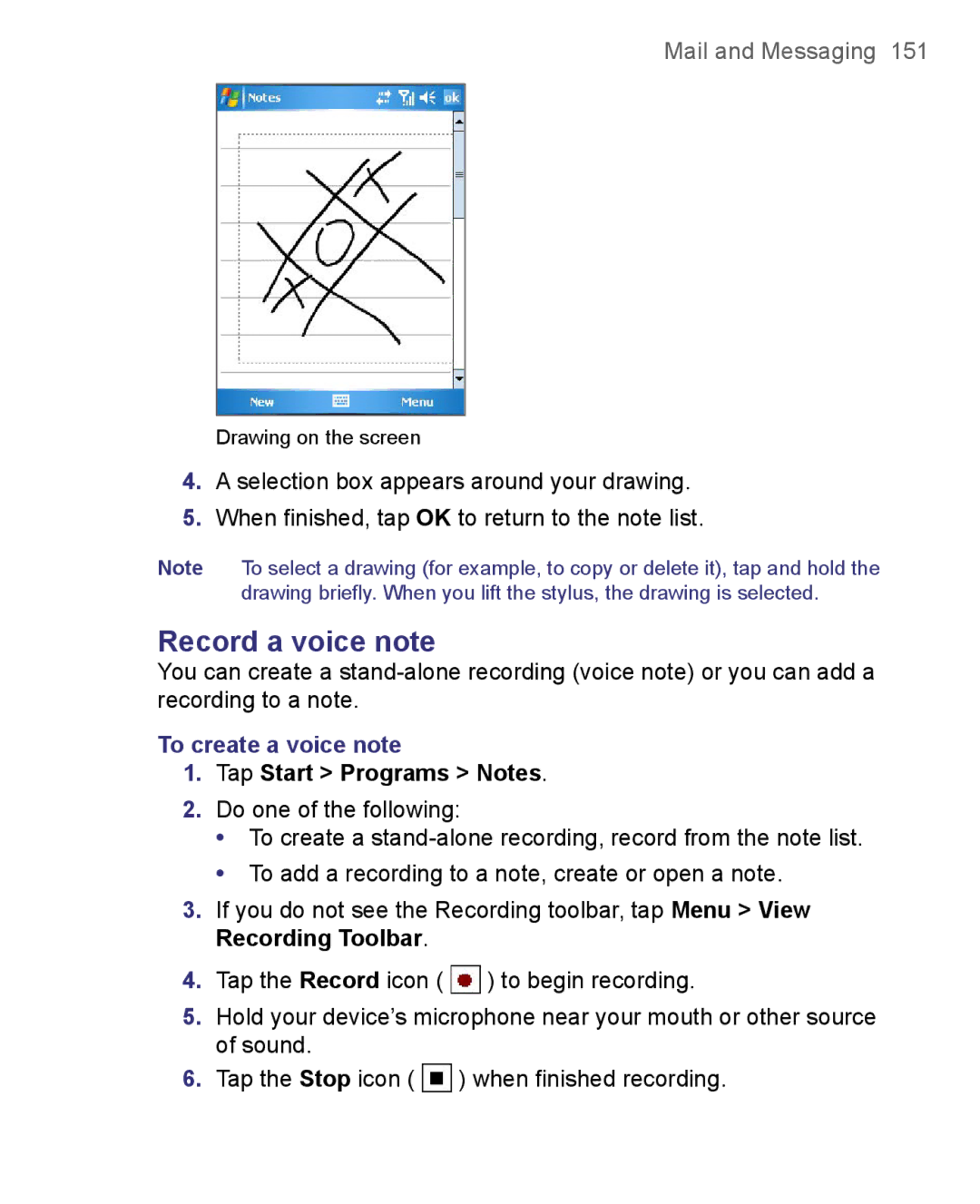 HTC 8500 user manual Record a voice note, To create a voice note 