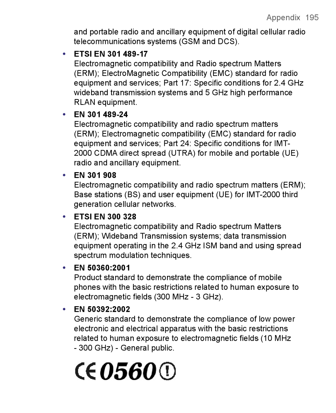 HTC 8500 user manual EN 301, Etsi EN 300 