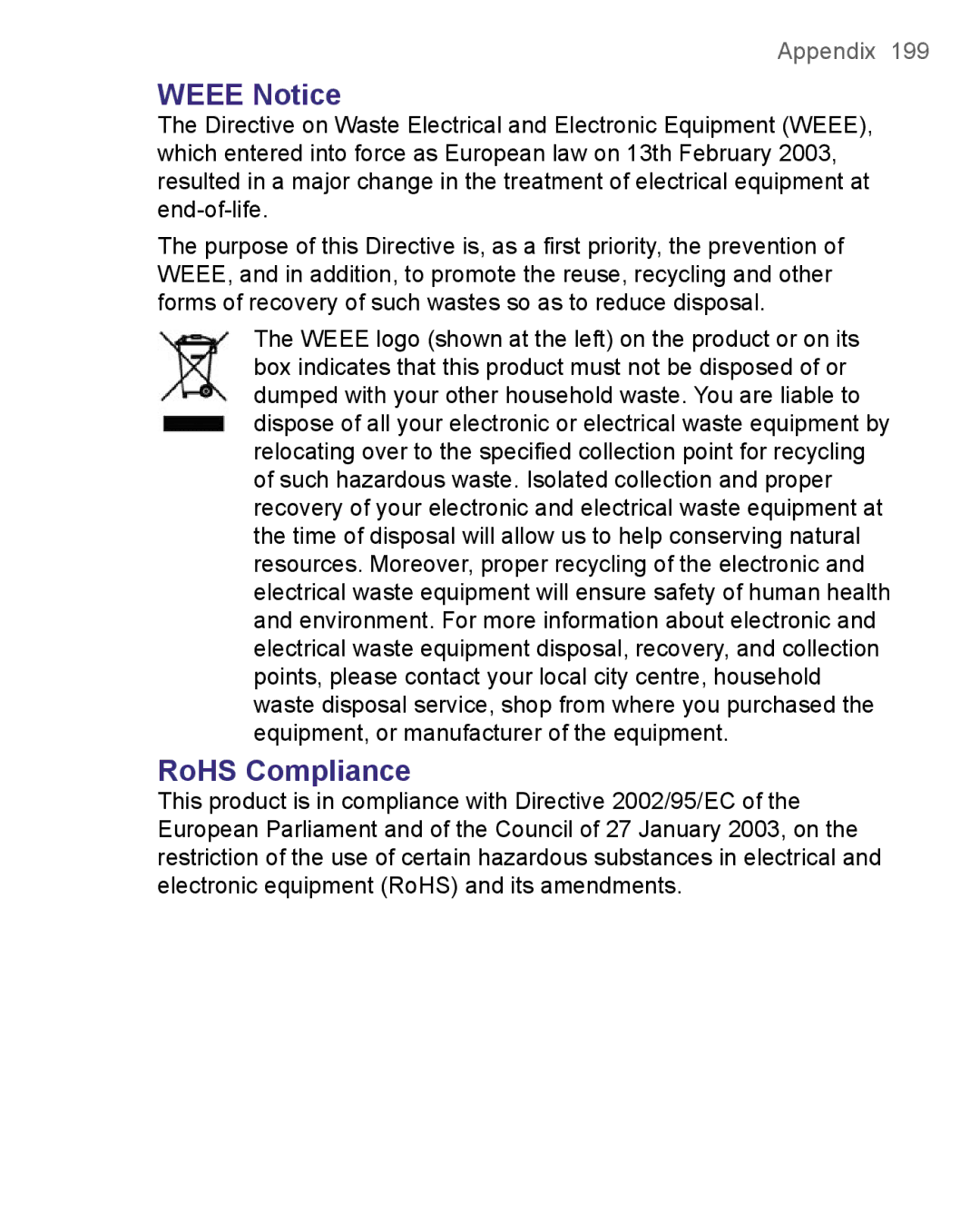 HTC 8500 user manual Weee Notice, RoHS Compliance 