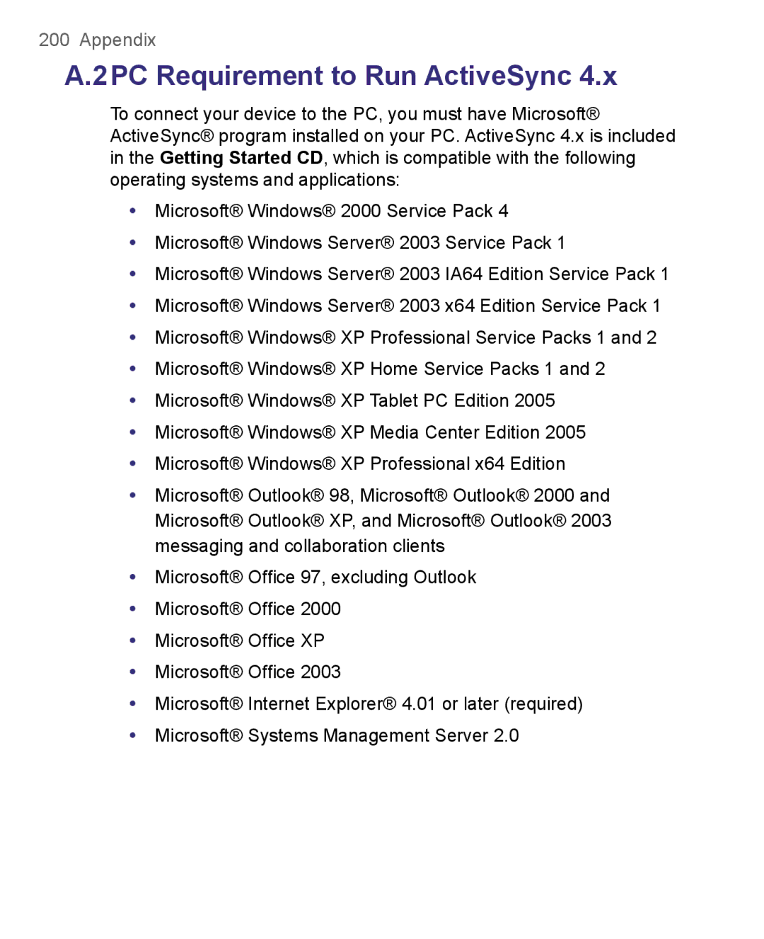 HTC 8500 user manual 2PC Requirement to Run ActiveSync 