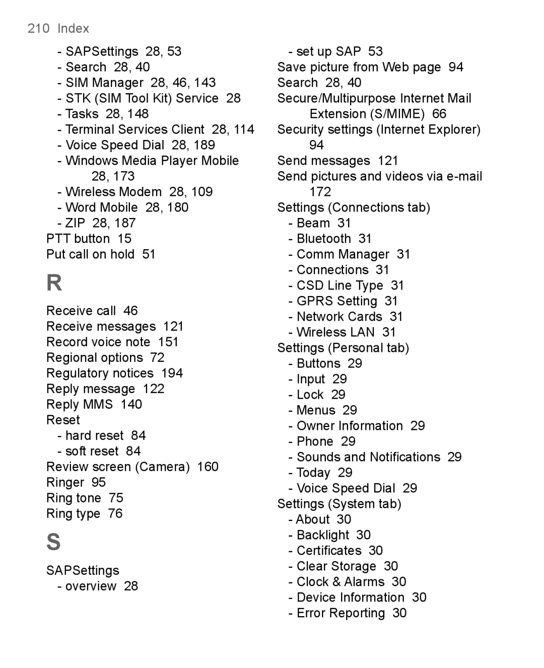 HTC 8500 user manual Index 