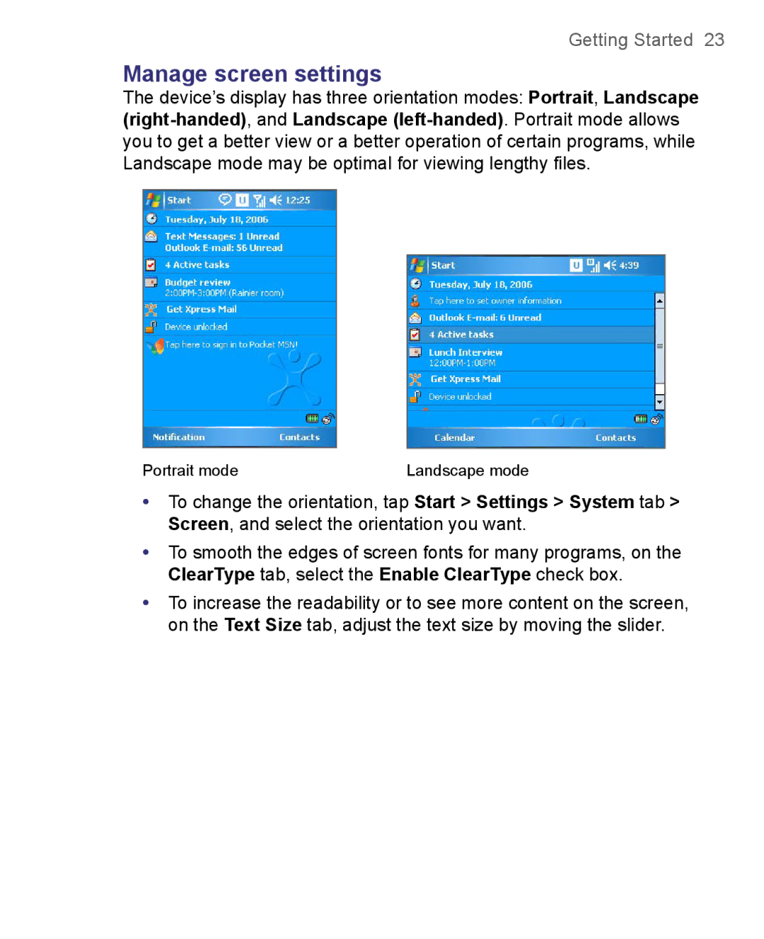 HTC 8500 user manual Manage screen settings 