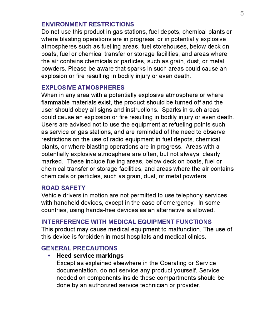 HTC 8500 user manual Environment Restrictions, Heed service markings 