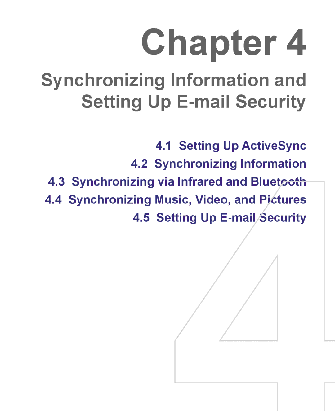 HTC 8500 user manual Synchronizing Information and Setting Up E-mail Security 