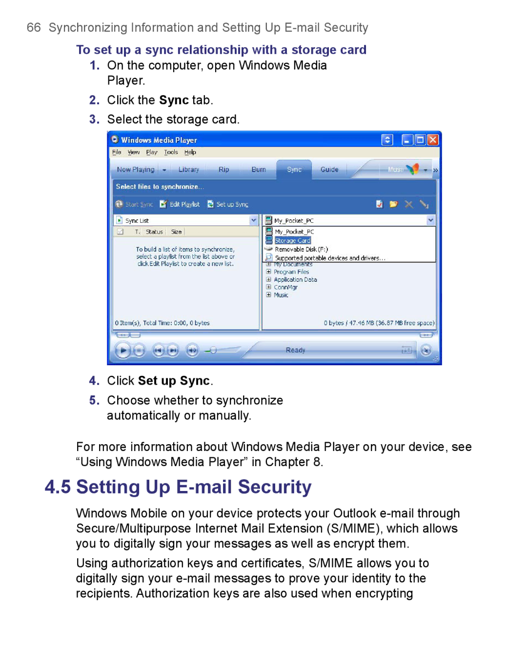 HTC 8500 user manual To set up a sync relationship with a storage card, Click Set up Sync 