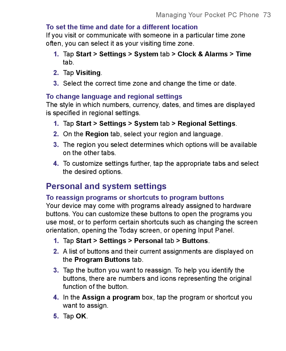 HTC 8500 user manual Personal and system settings, To set the time and date for a different location 