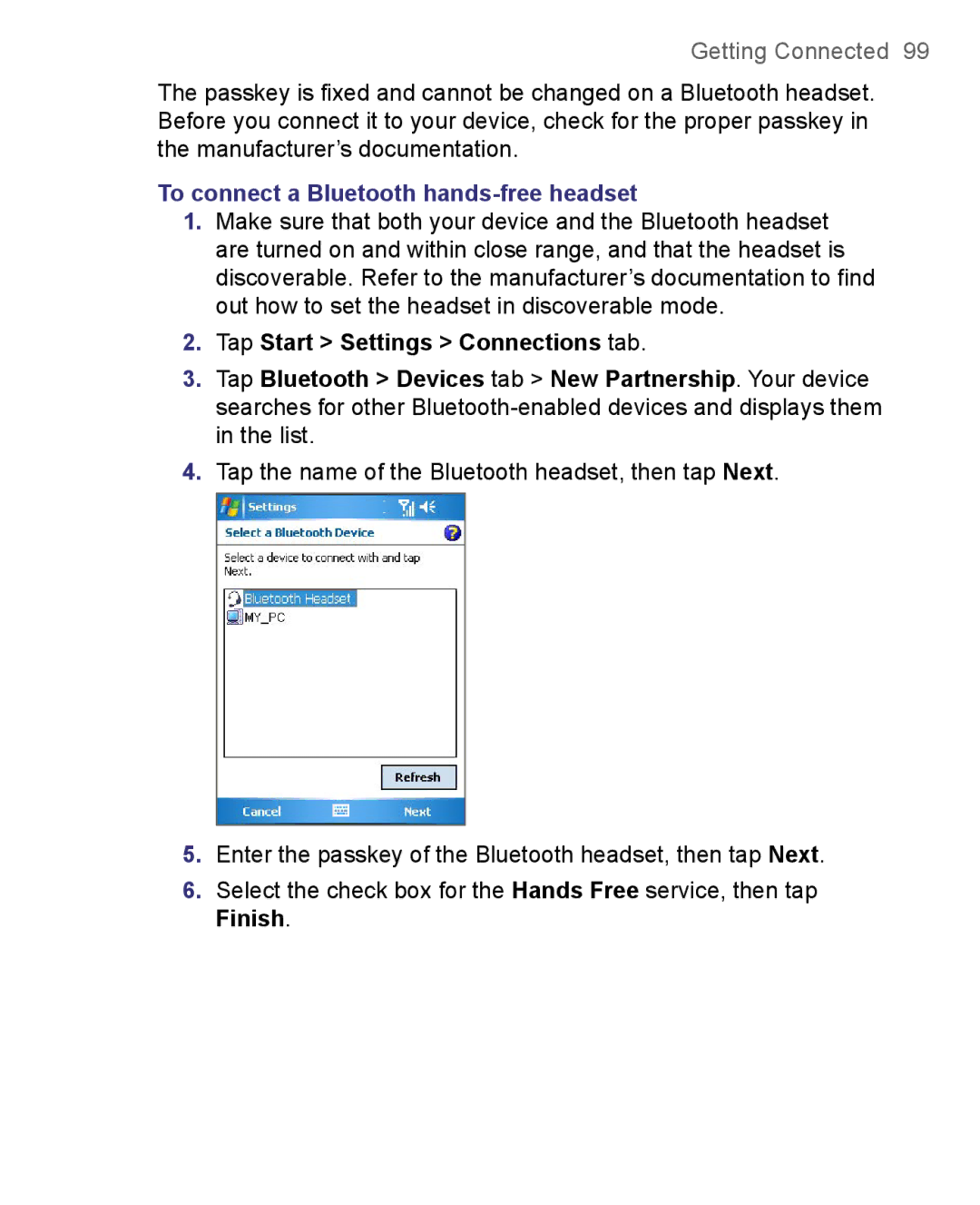 HTC 8500 user manual To connect a Bluetooth hands-free headset 