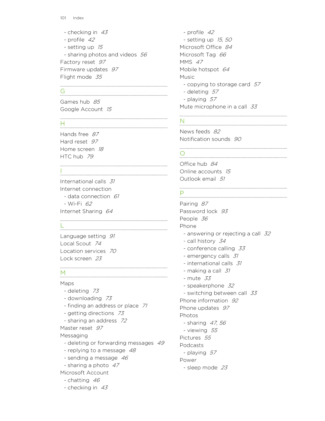 HTC 8S manual Index 