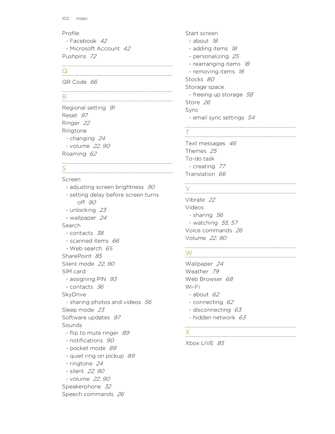 HTC 8S manual Index 