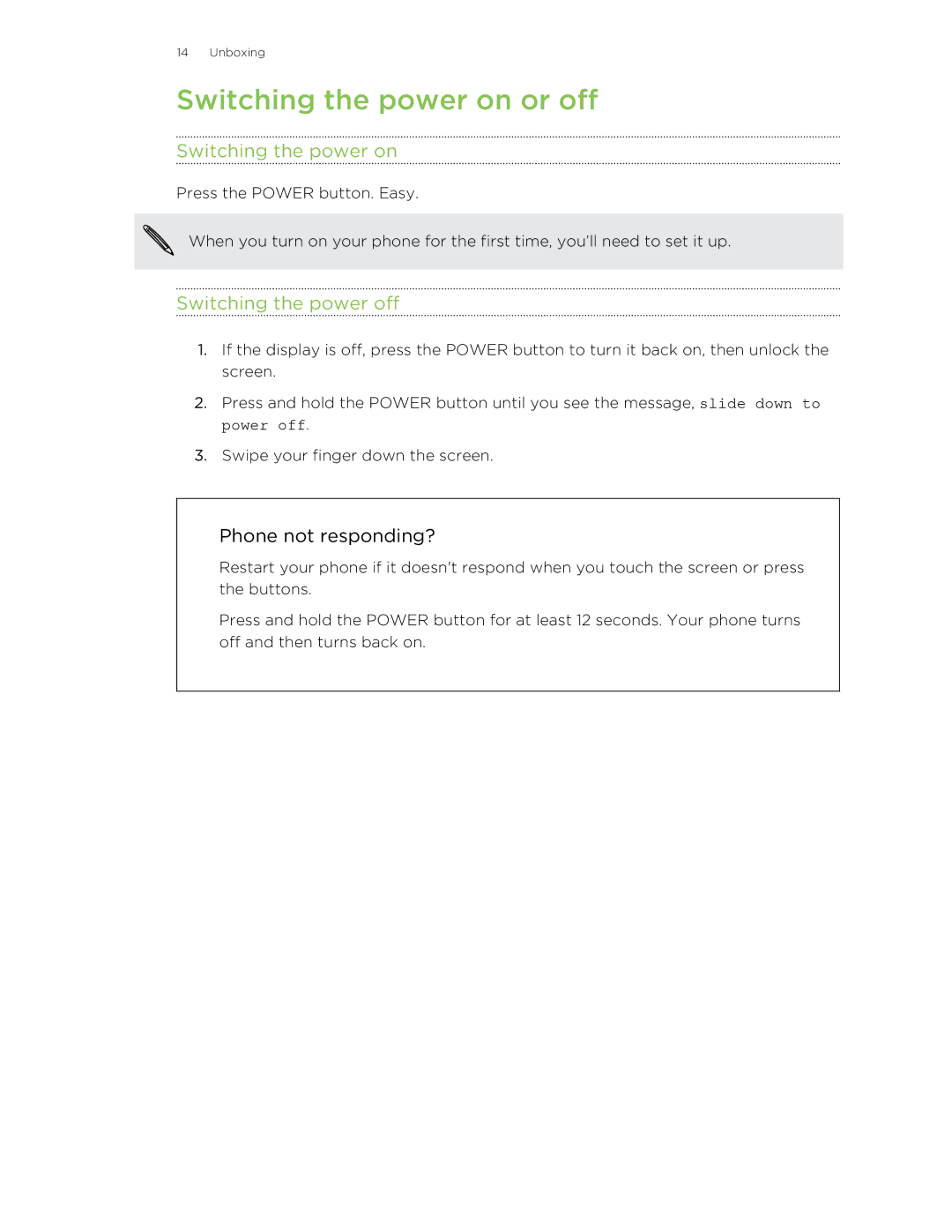 HTC 8S manual Switching the power on or off, Switching the power off 