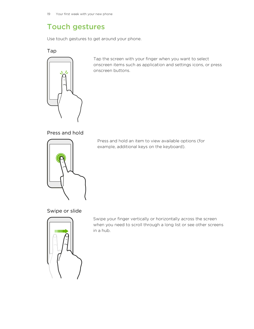 HTC 8S manual Touch gestures, Tap 