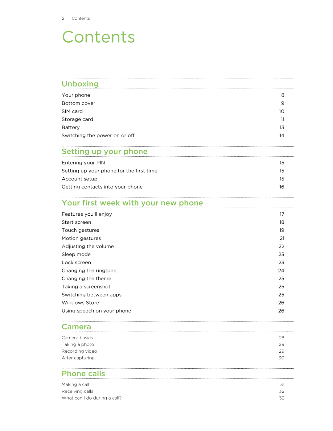 HTC 8S manual Contents 