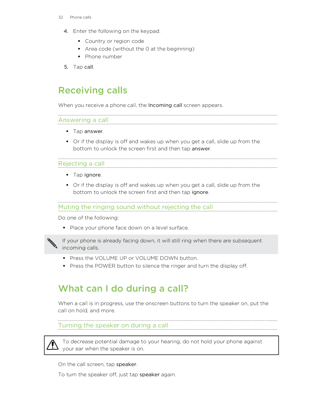 HTC 8S manual Receiving calls, What can I do during a call? 