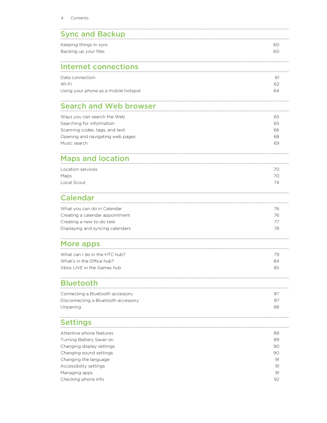 HTC 8S manual Sync and Backup 