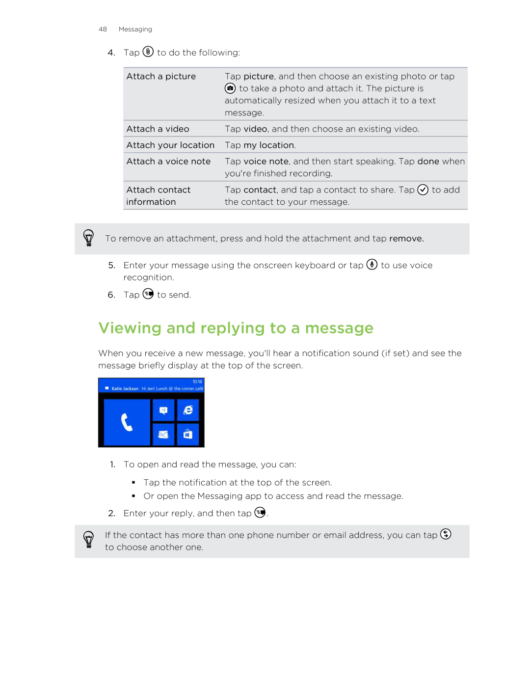 HTC 8S manual Viewing and replying to a message 