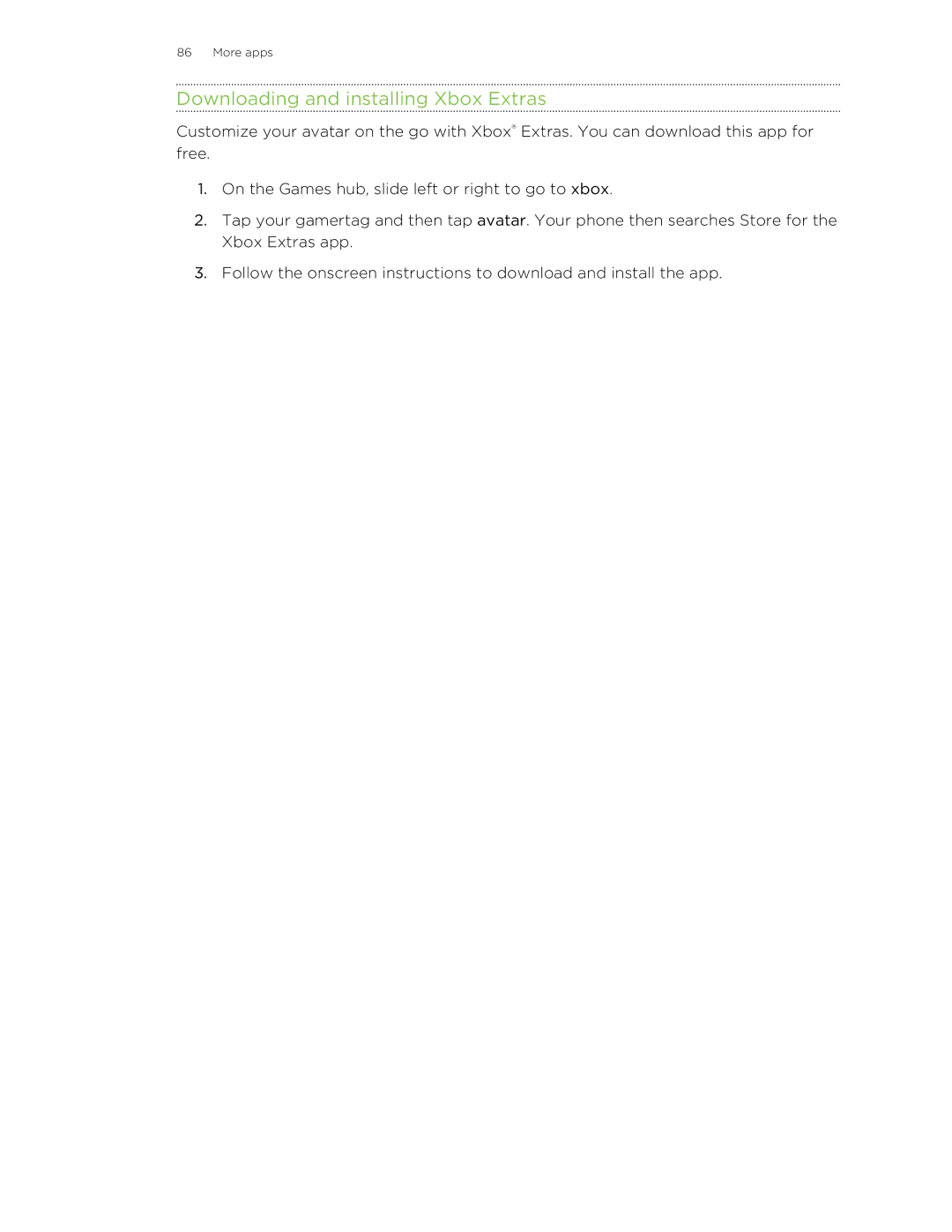 HTC 8S manual Downloading and installing Xbox Extras 