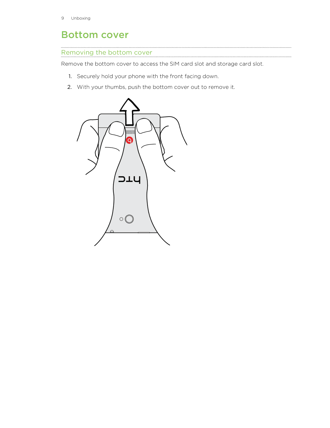 HTC 8S manual Bottom cover, Removing the bottom cover 