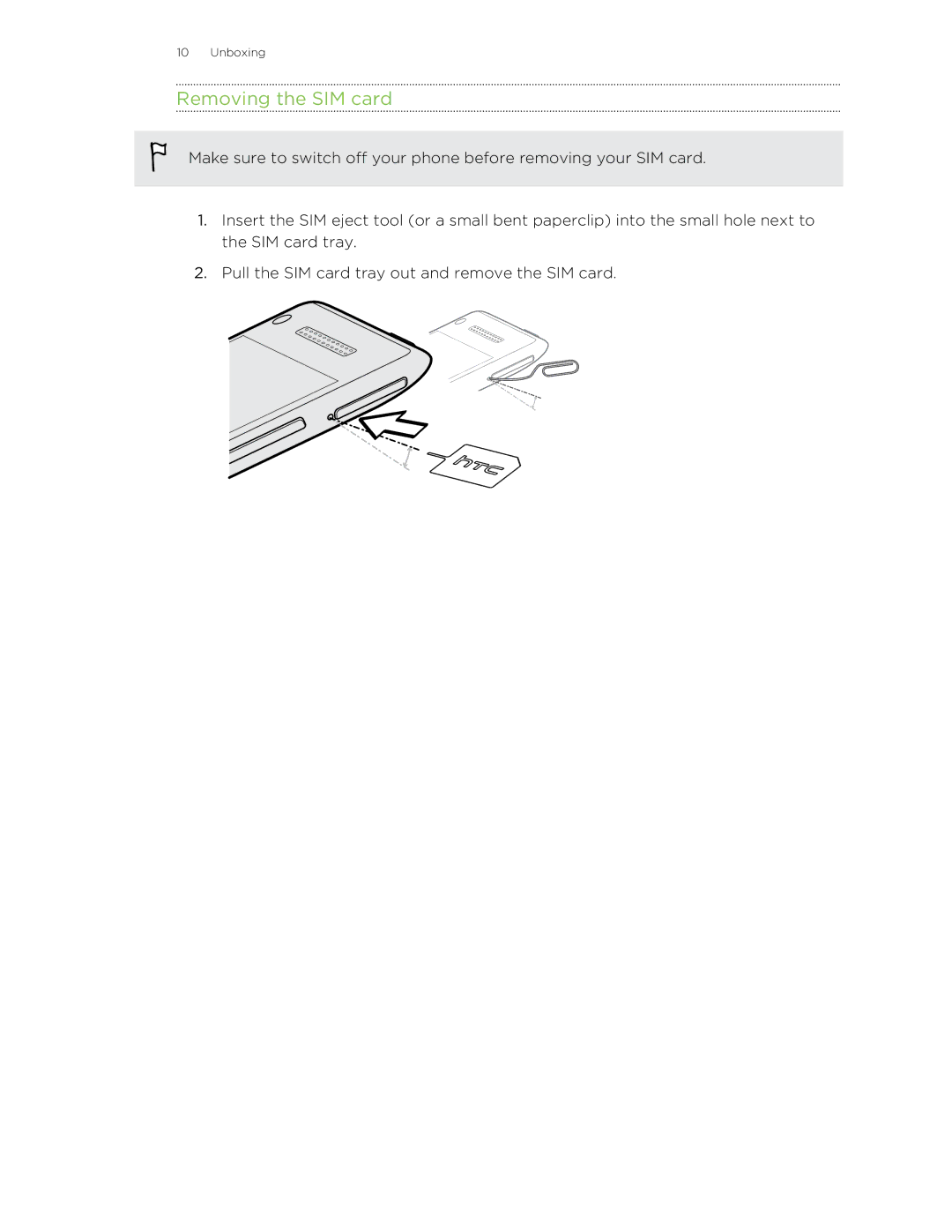 HTC 8X manual Removing the SIM card 