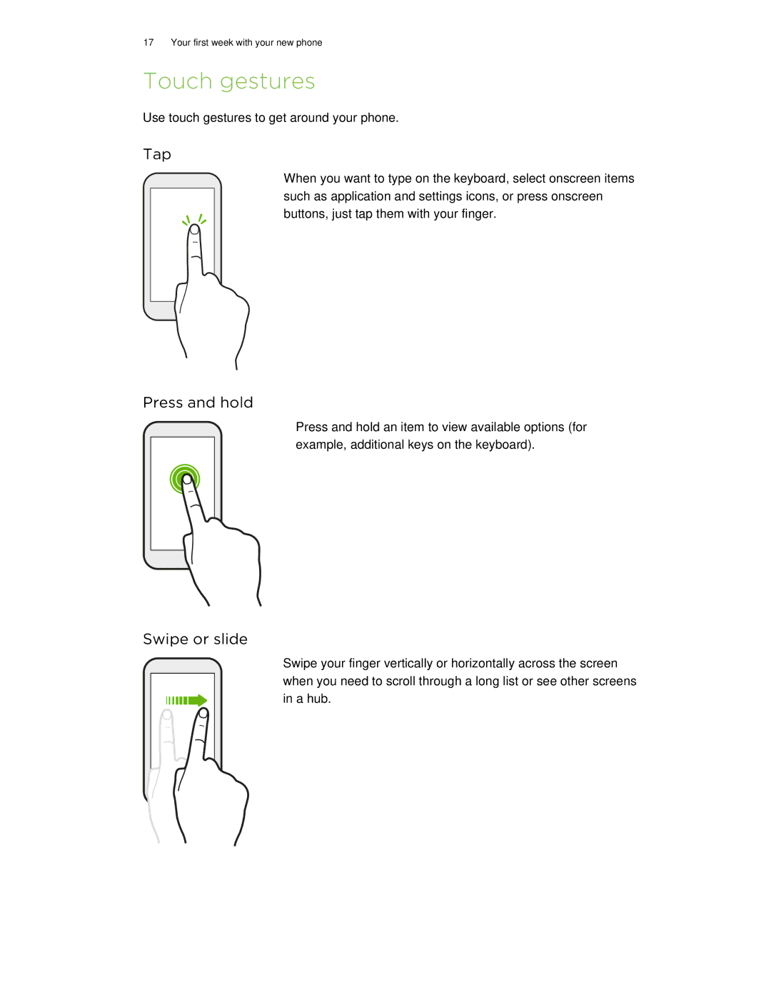 HTC 8X manual Touch gestures, Tap 