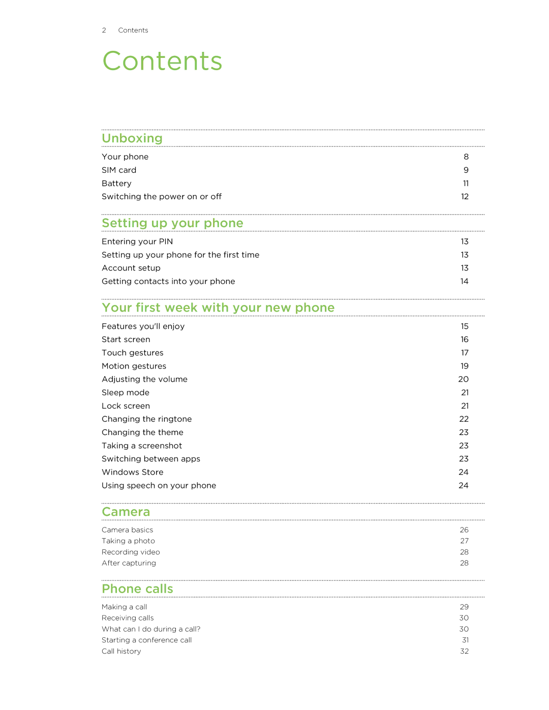 HTC 8X manual Contents 